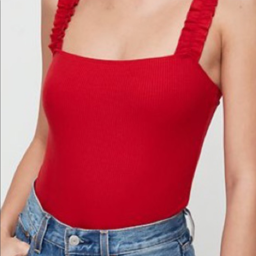 aritzia red ruffle bodysuit fire cracker bodysuit XS